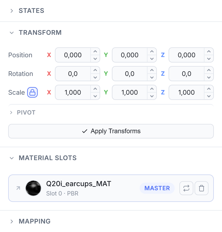 Edit panel — item definition and setup