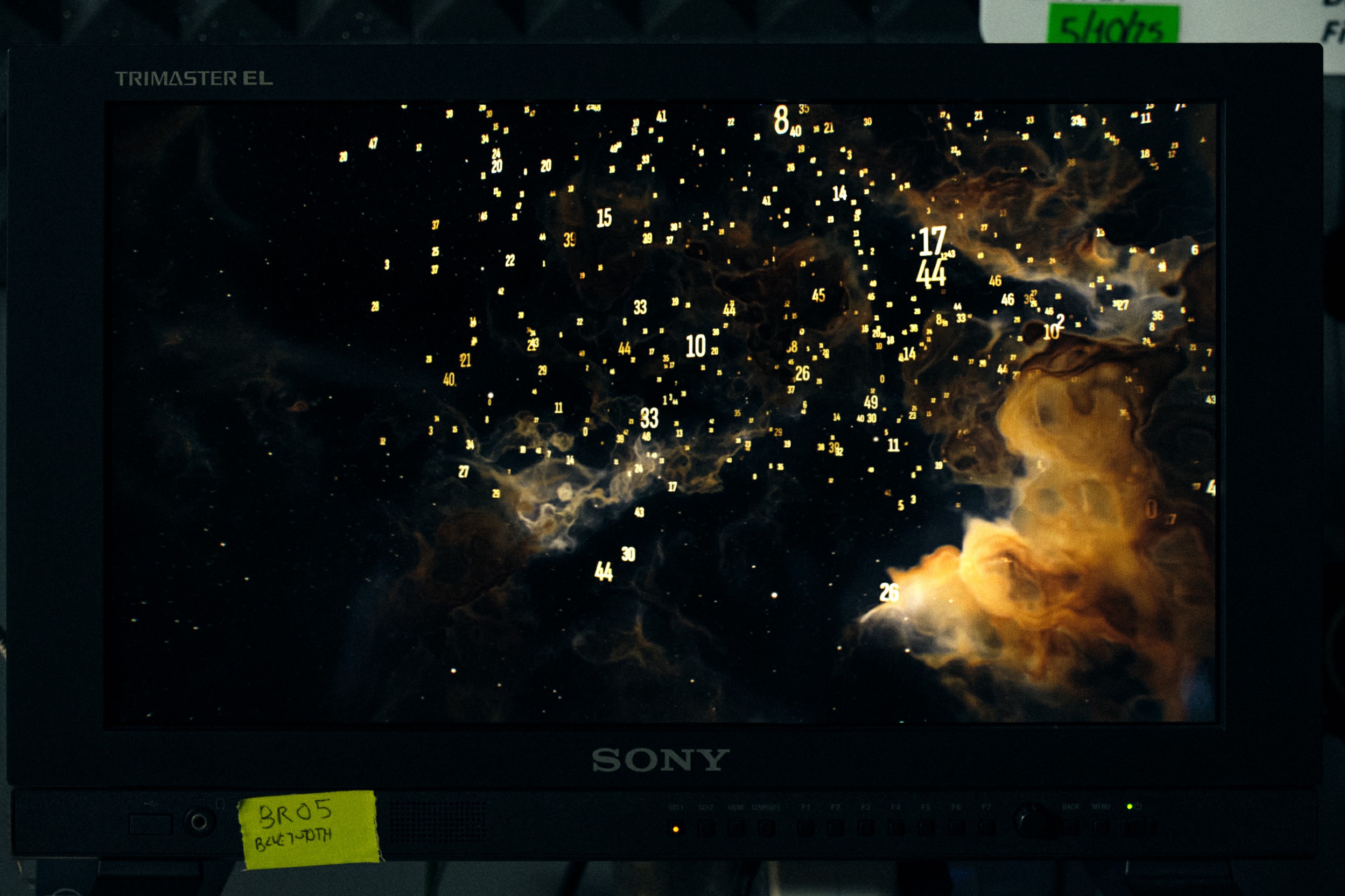 Sony Trimaster EL monitor showing the particle system on set
